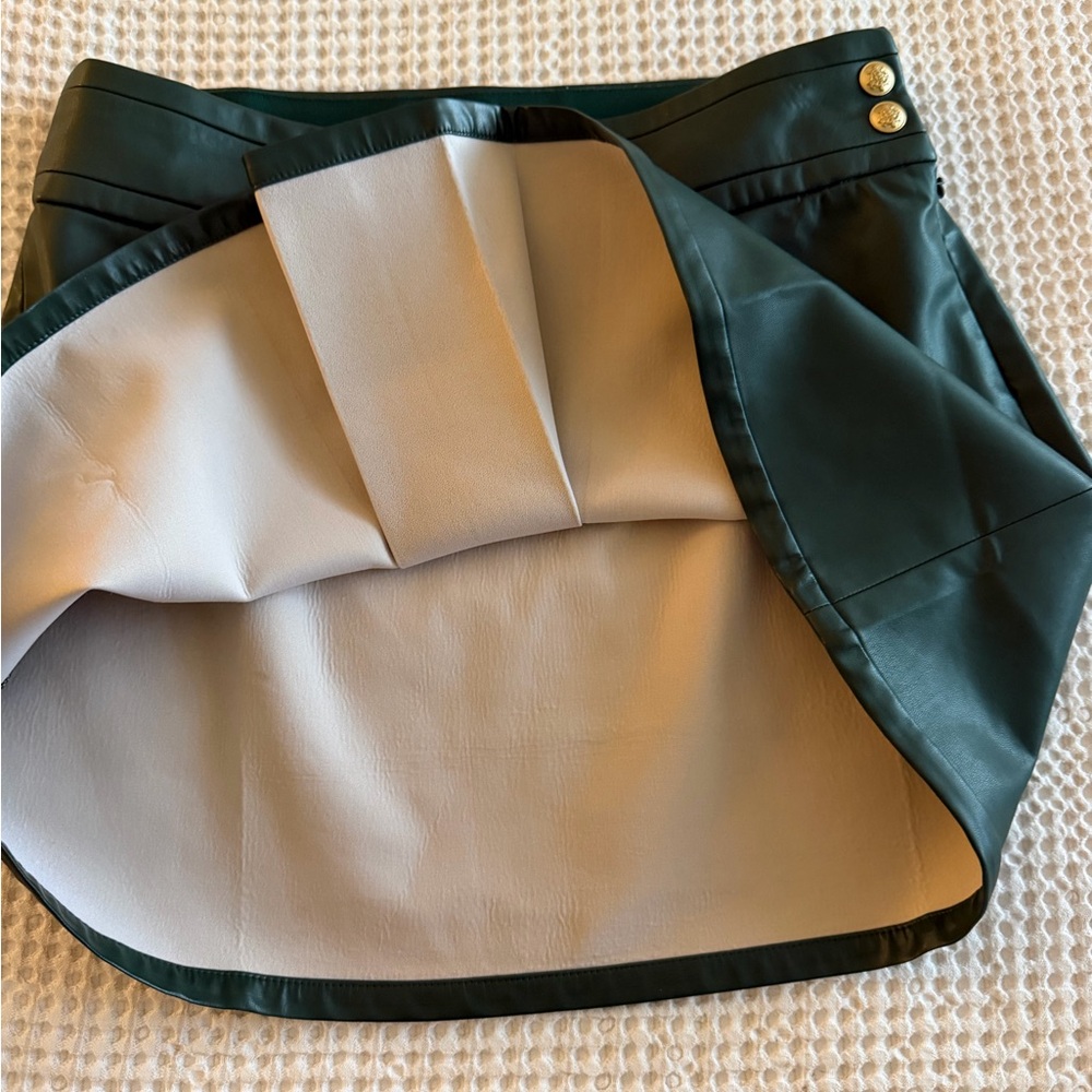 J. Crew Center Pleat Mini Skirt in Army Green Faux Leather - Picture 6 of 8